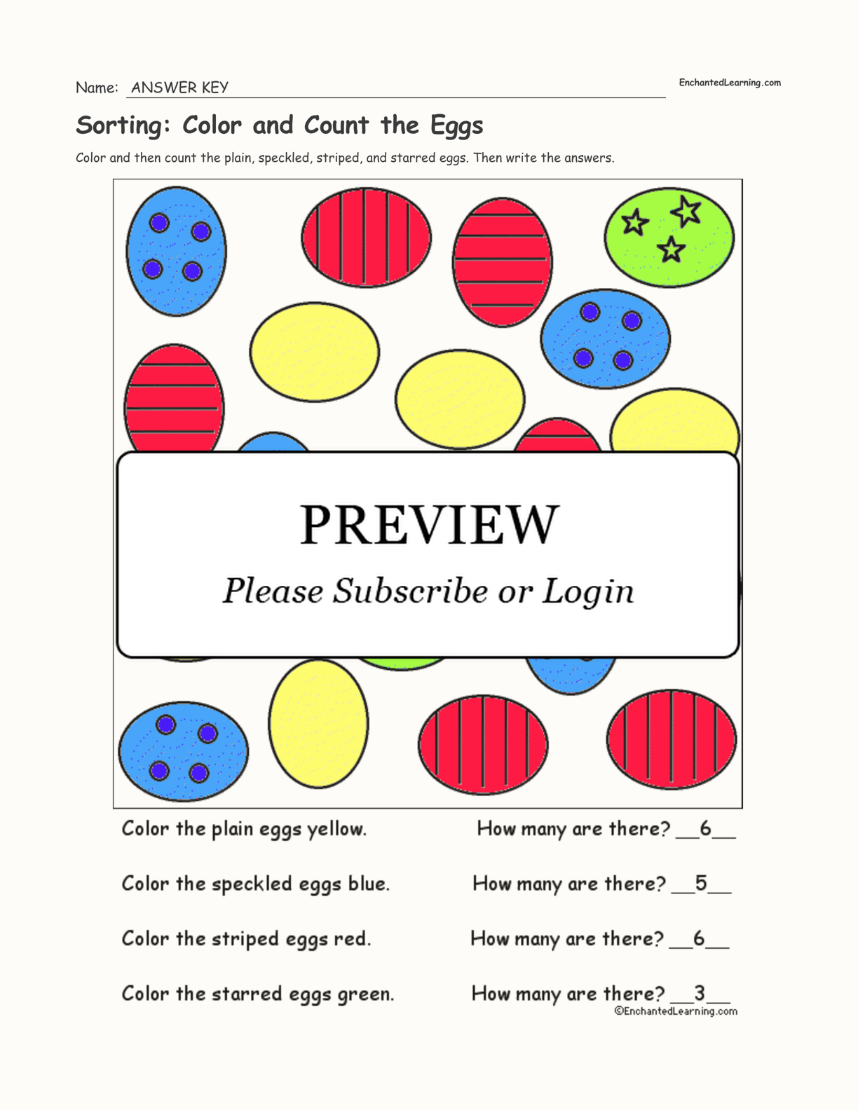 Sorting: Color and Count the Eggs interactive worksheet page 2