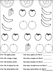 Search result: 'Sorting: Color and count the Fruit Worksheet Printout'