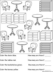 Search result: 'Sorting: Color and count the Furniture Worksheet Printout'