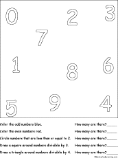 Search result: 'Sorting: Color and count the Numbers Worksheet Printout'