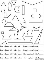 Search result: 'Sorting: Color and count the polygons Worksheet Printout'
