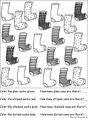 Search result: 'Sorting: Color and count the socks Worksheet Printout'