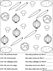 Search result: 'Sorting: Color and count the Vegetables Worksheet Printout'