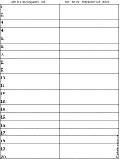 Search result: 'List 20 Spelling Words and Put Them in ABC Order'