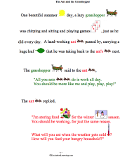 Search result: 'The Ant and the Grasshopper, A Printable Book of the Aesop Fable: Page 1'