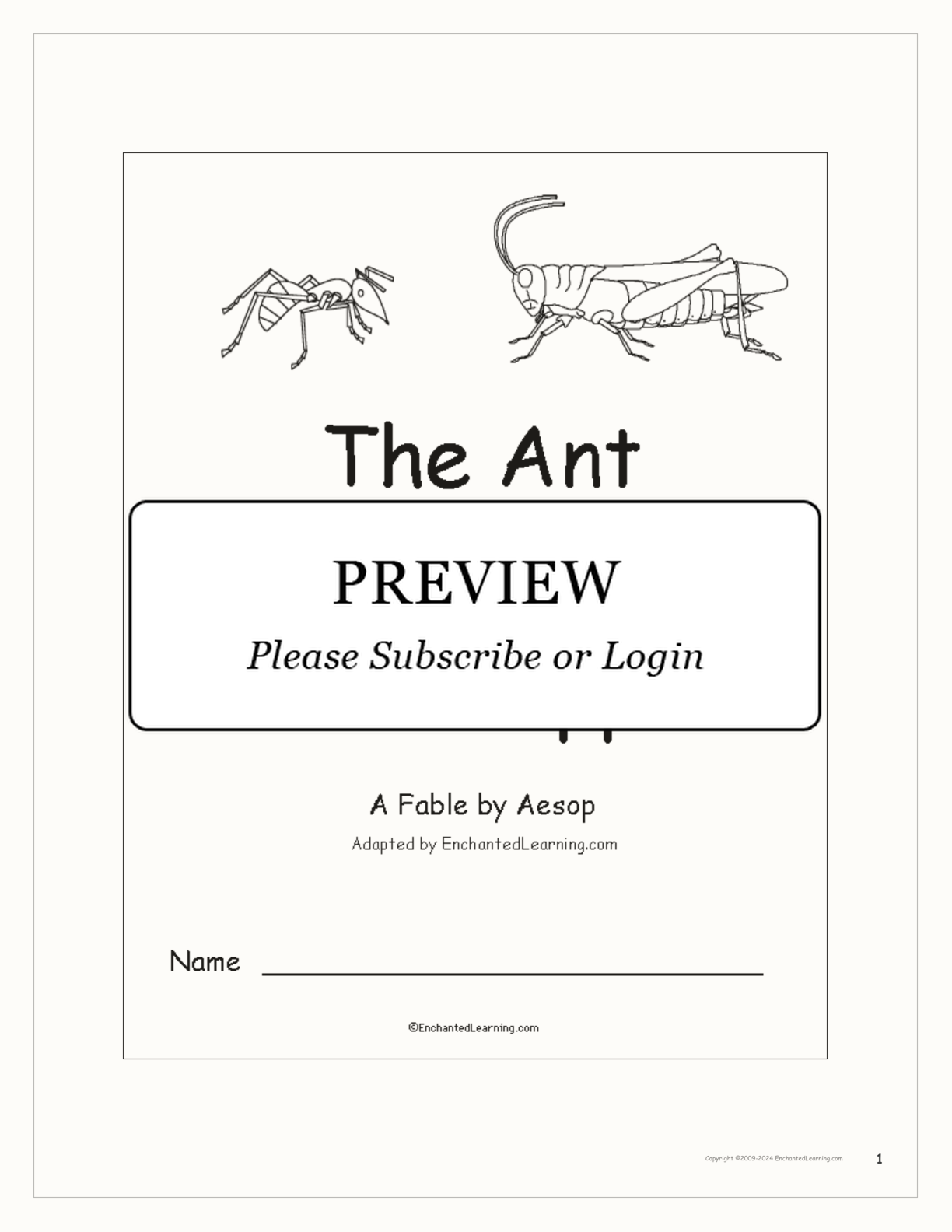 The Ant and the Grasshopper: An Aesop Fable interactive printout page 1