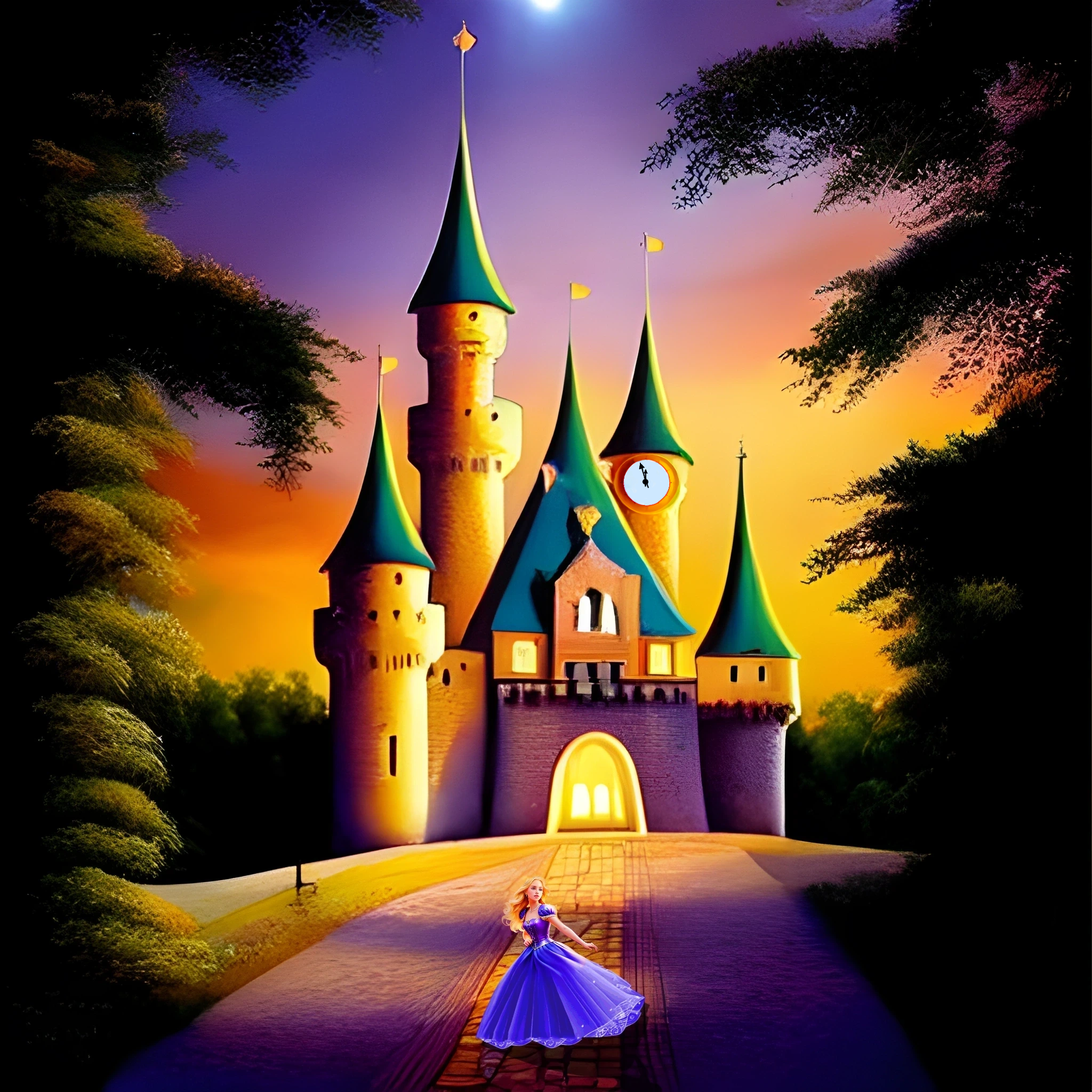 Cinderella running from castle