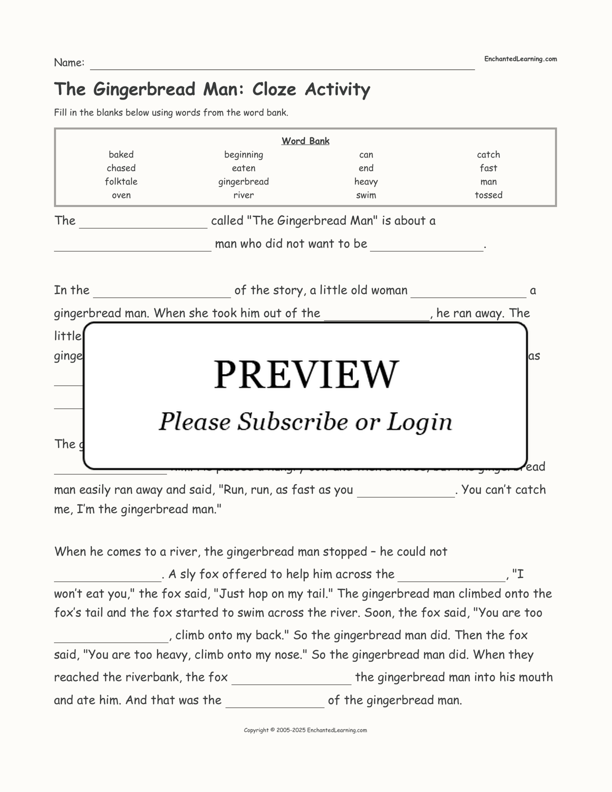 The Gingerbread Man: Cloze Activity interactive worksheet page 1