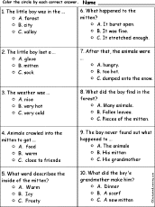 The Mitten - Multiple choice comprehension quiz: 