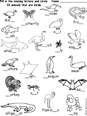 Search result: 'Fill in the Missing Letters and Circle 10 Birds'