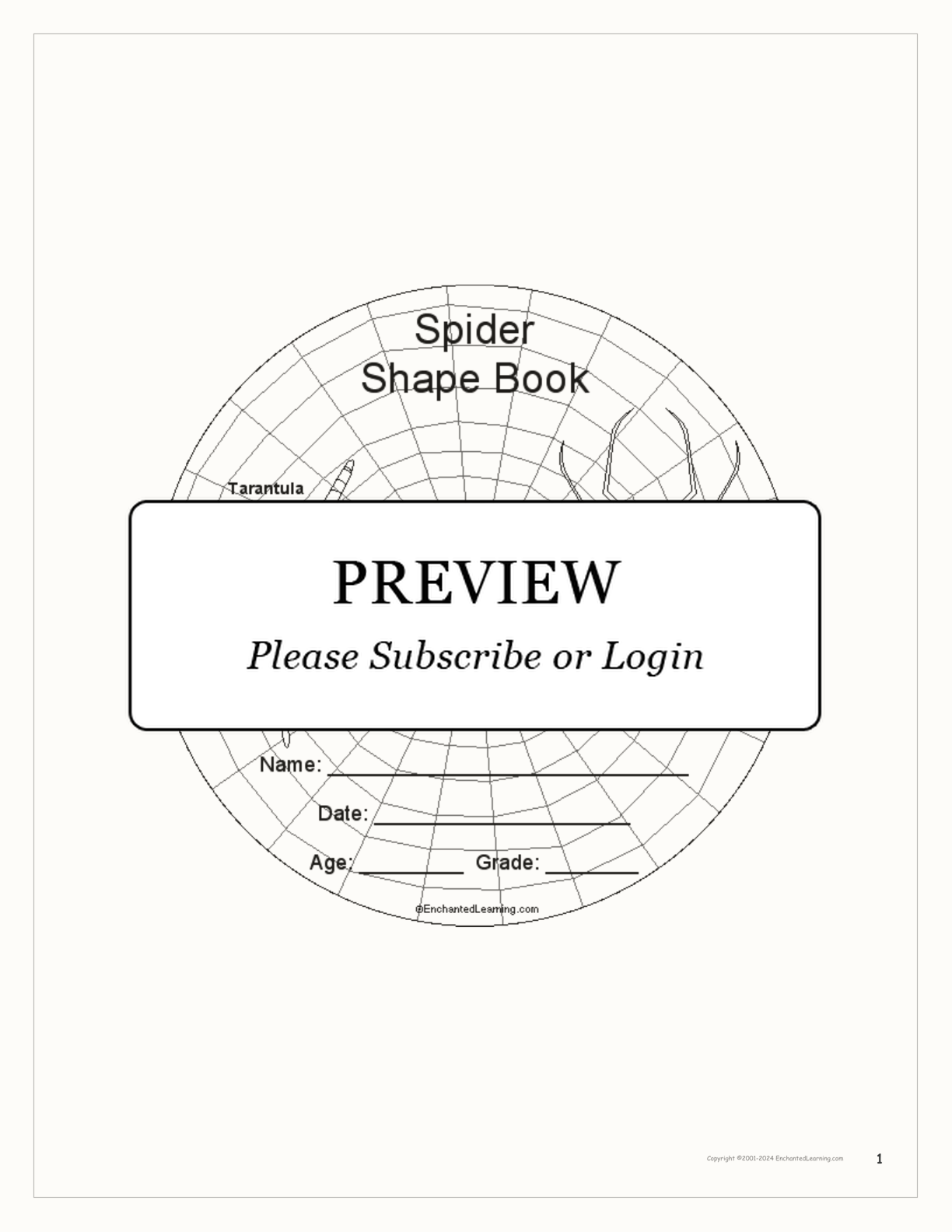 Spider Shape Book interactive worksheet page 1