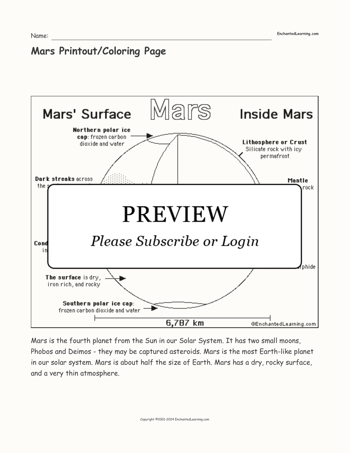 Mars Printout/Coloring Page interactive printout page 1
