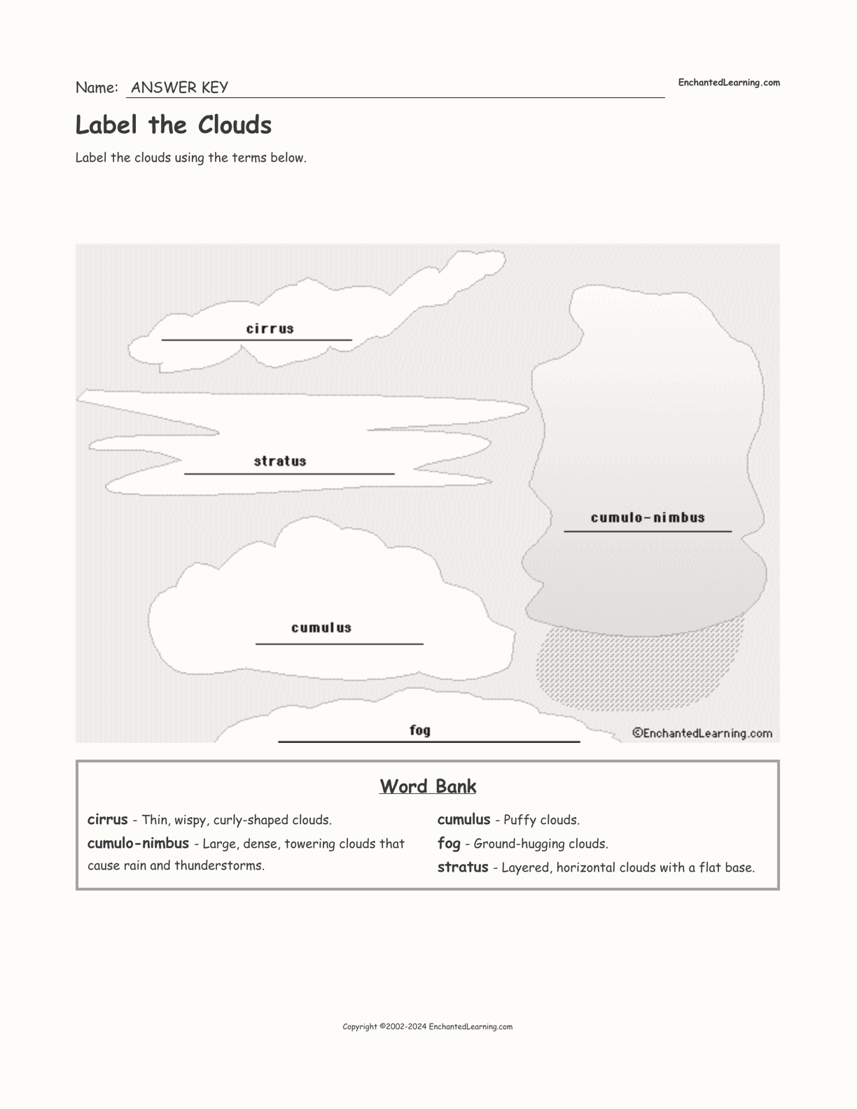 Label the Clouds interactive worksheet page 2