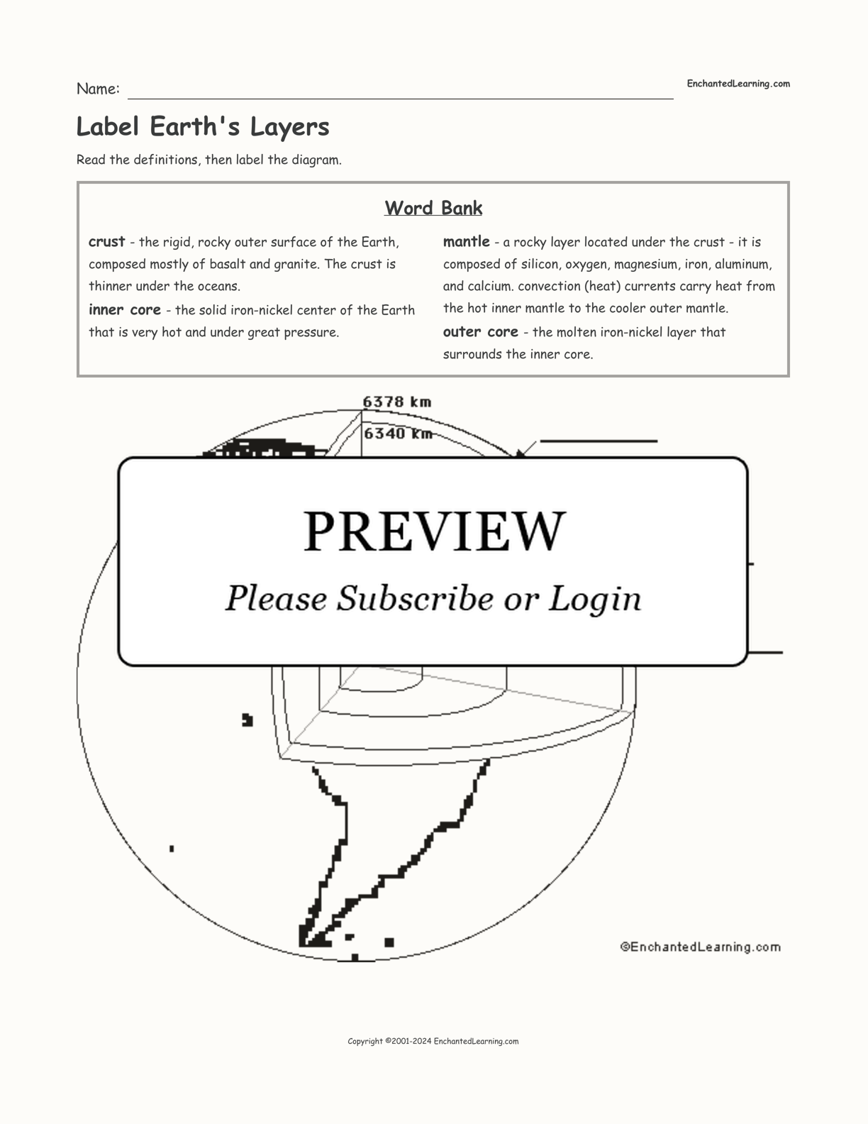 Label Earth's Layers interactive worksheet page 1