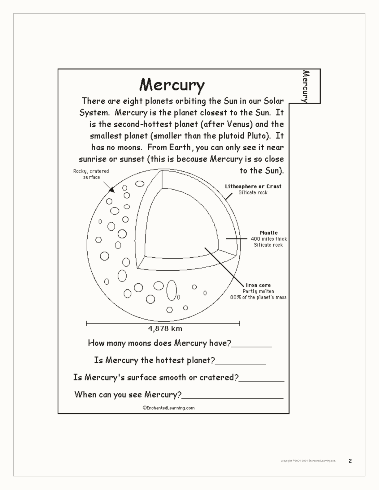 The Planets of our Solar System Book interactive printout page 2
