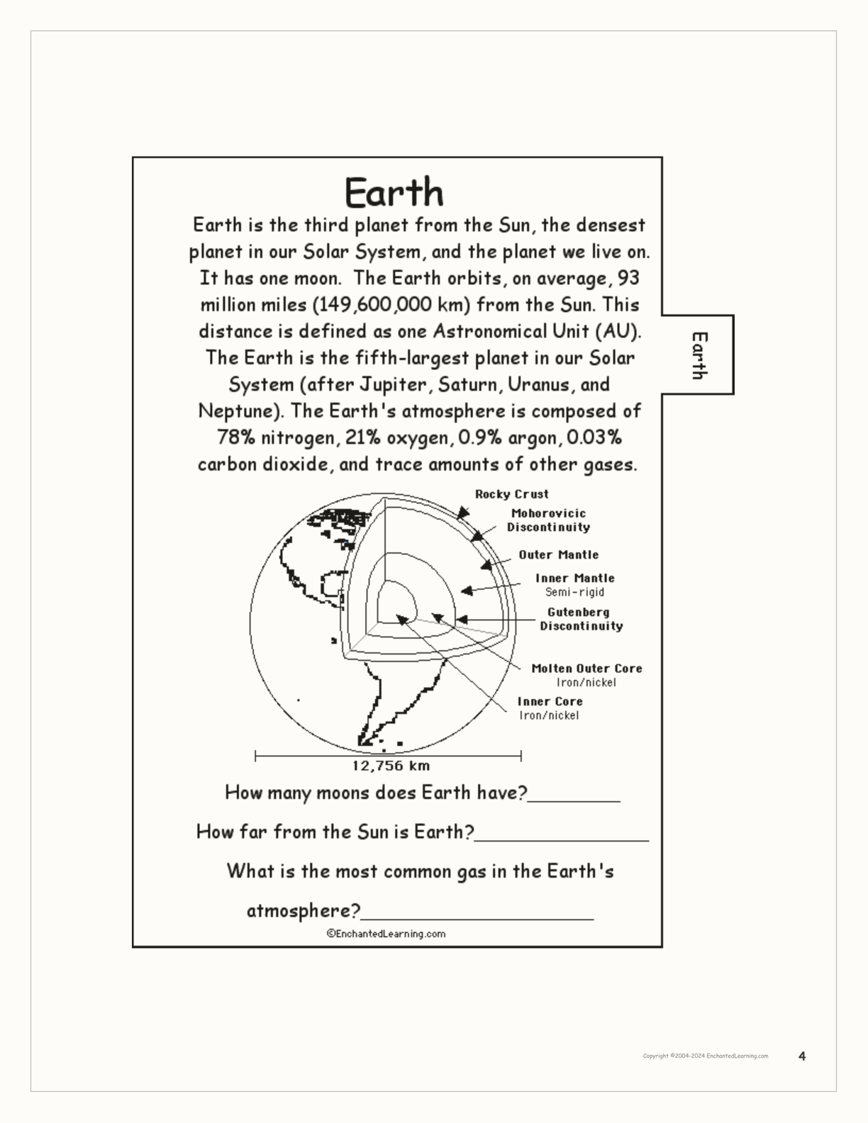 The Planets of our Solar System Book interactive printout page 4