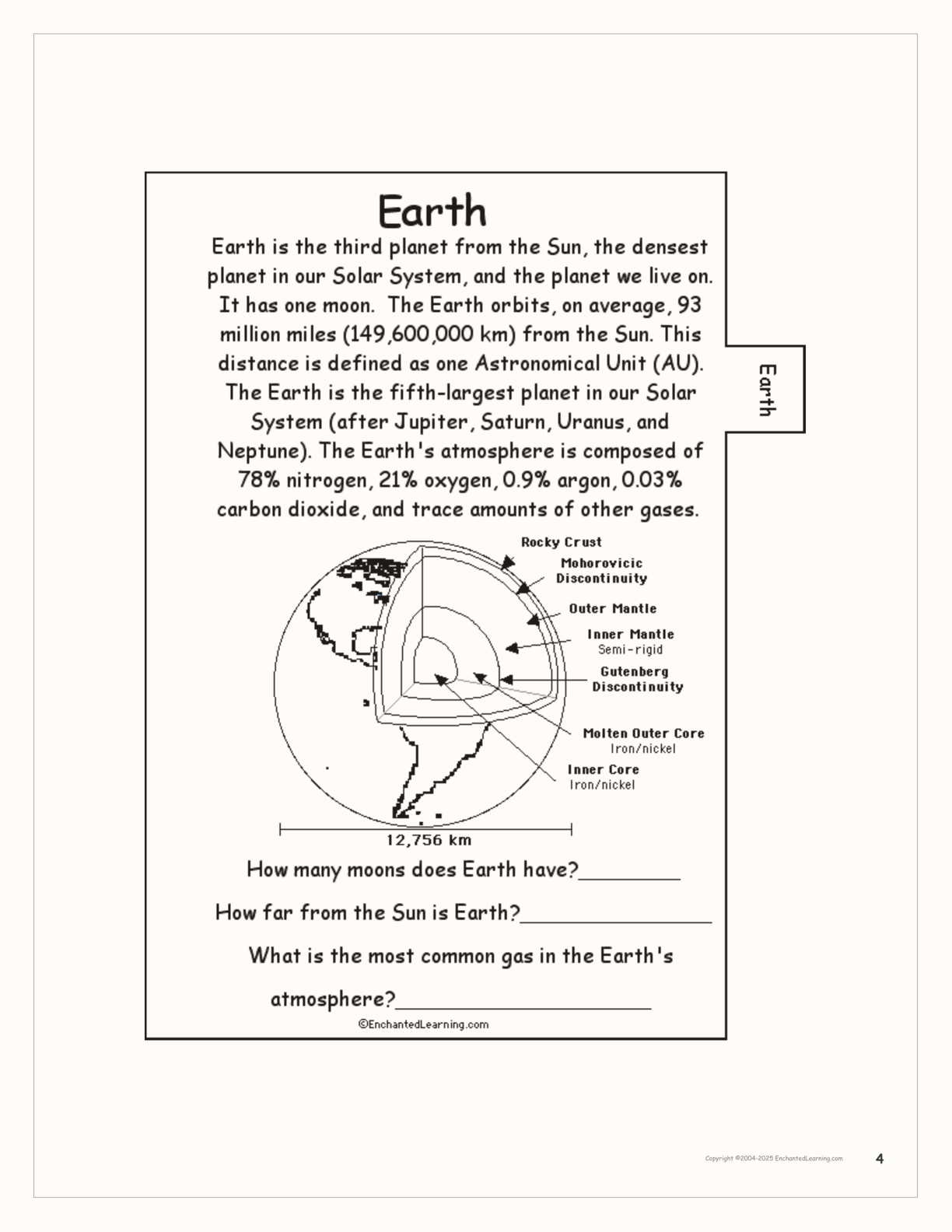 The Planets of our Solar System Book interactive printout page 4