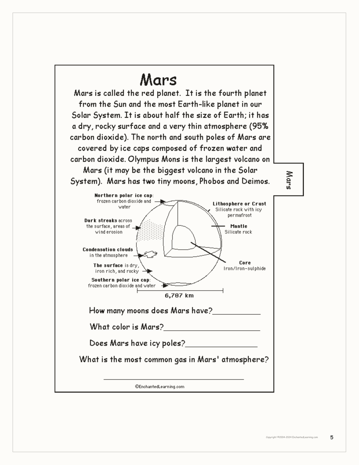 The Planets of our Solar System Book interactive printout page 5