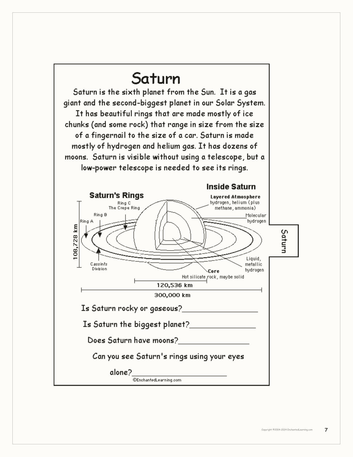The Planets of our Solar System Book interactive printout page 7