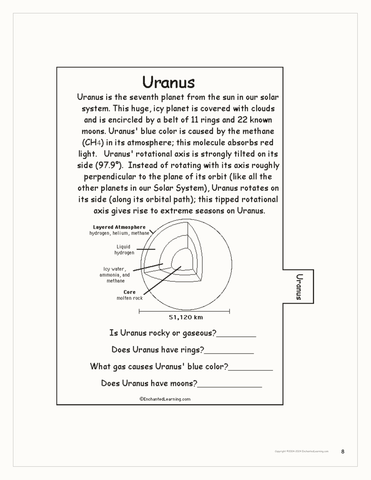 The Planets of our Solar System Book interactive printout page 8