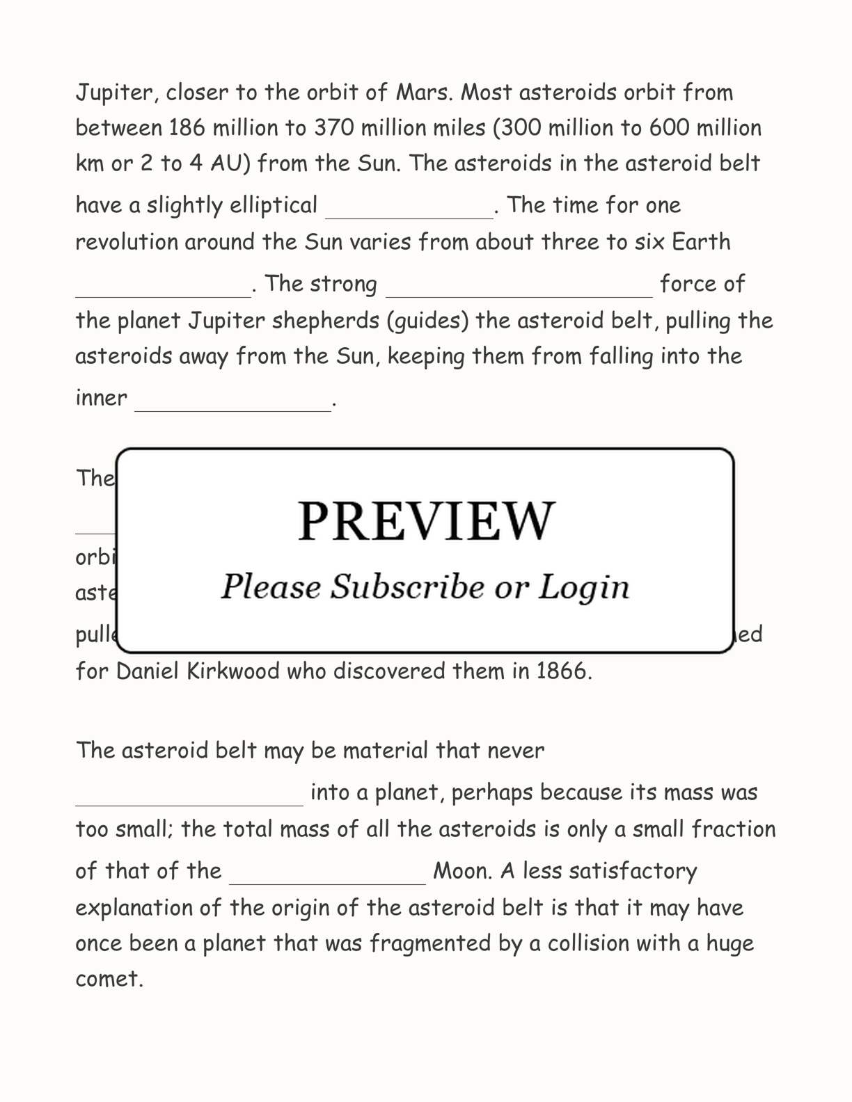 Asteroid Cloze Activity interactive worksheet page 2