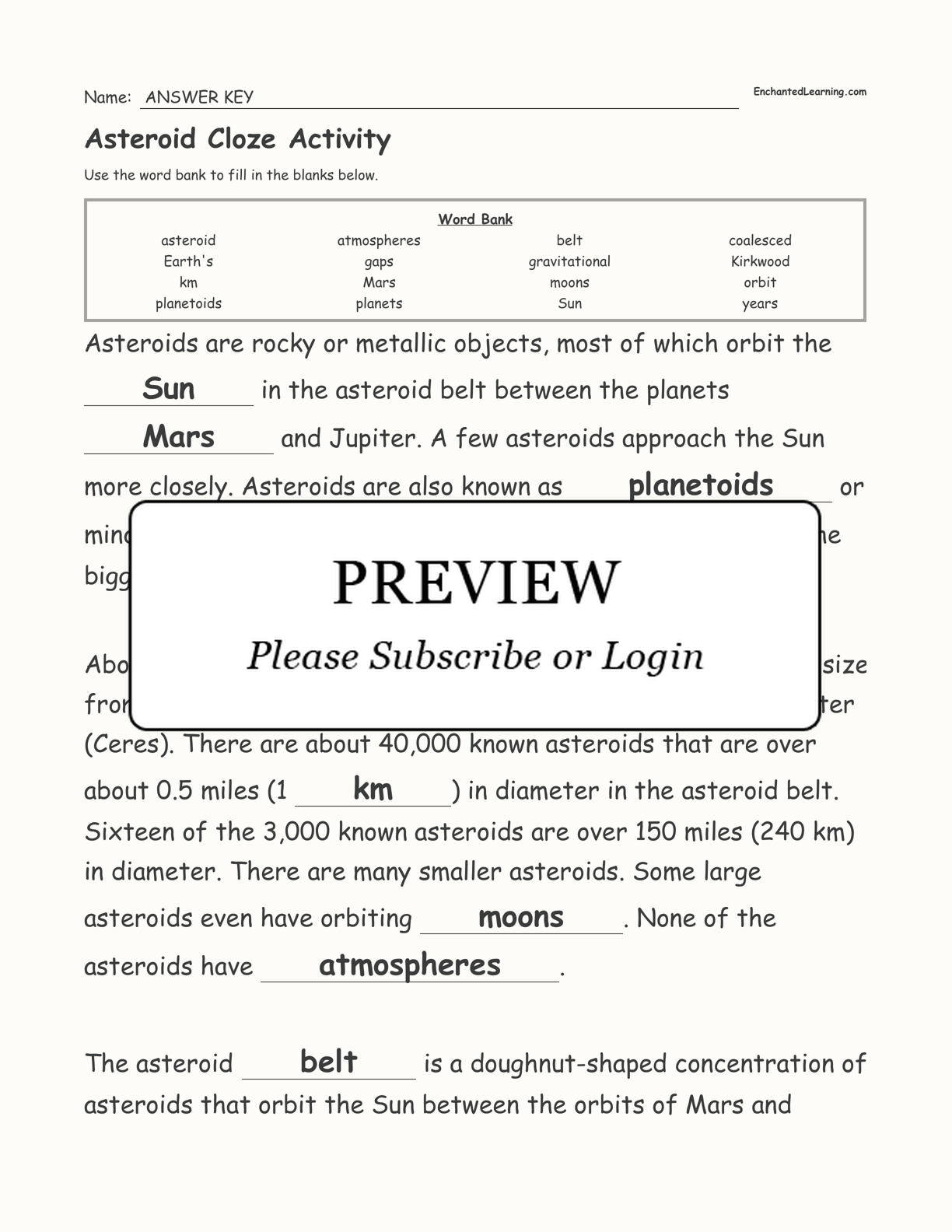 Asteroid Cloze Activity interactive worksheet page 4