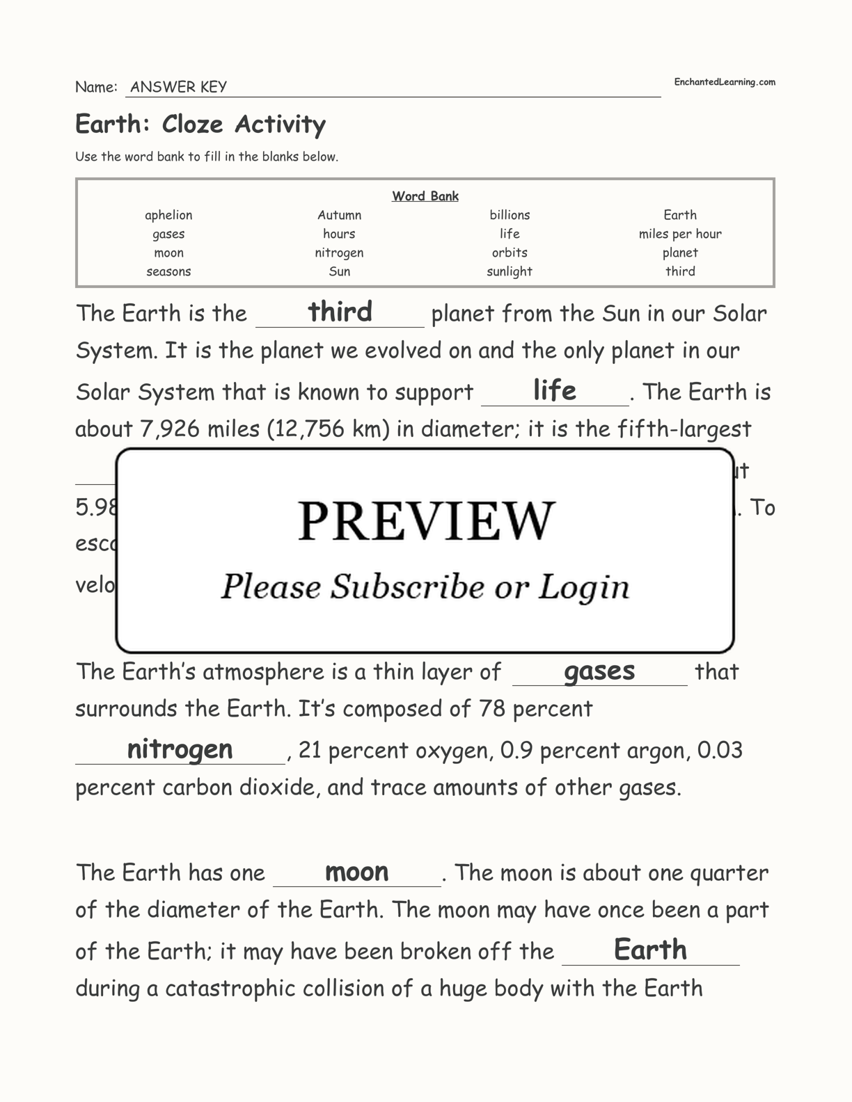 Earth: Cloze Activity interactive worksheet page 3