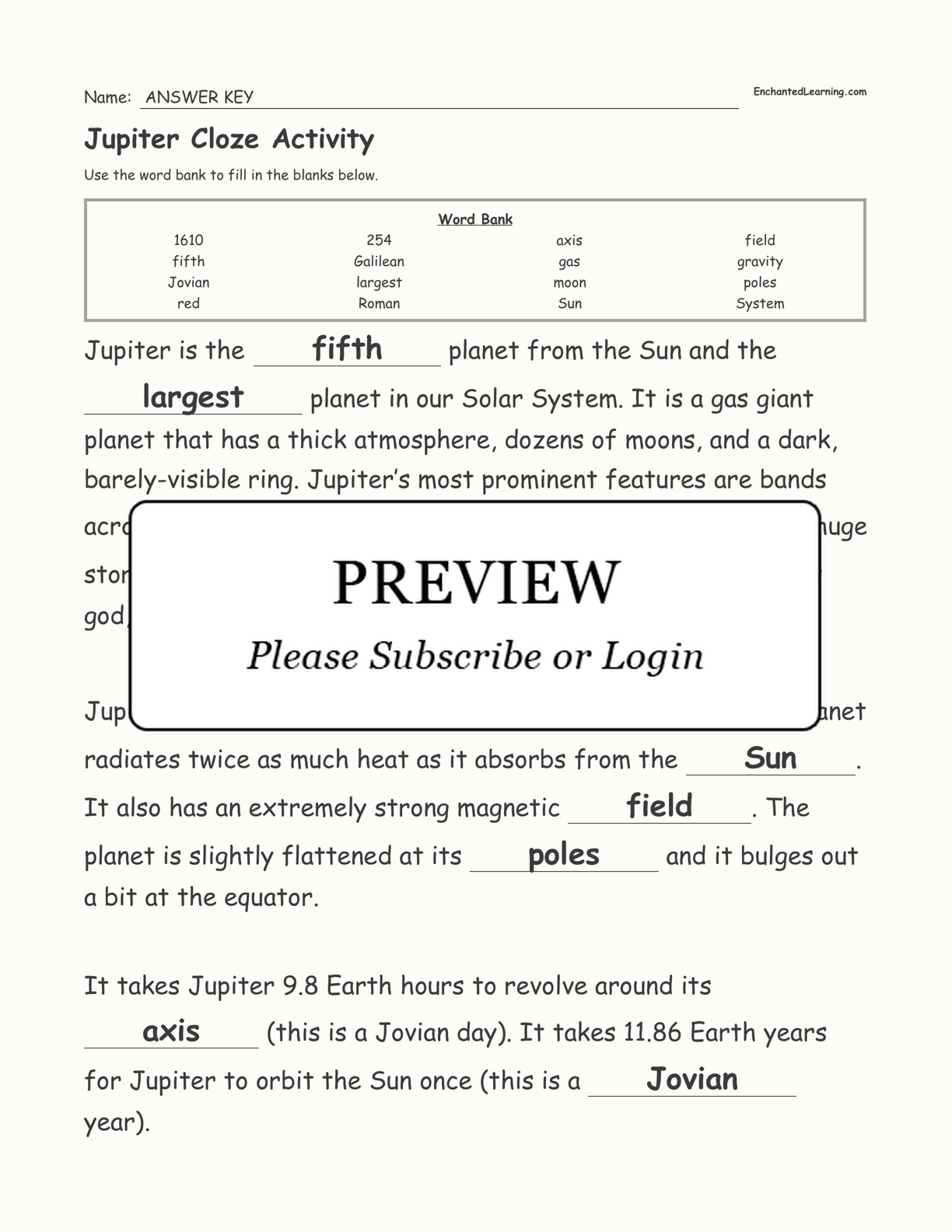 Jupiter Cloze Activity interactive worksheet page 3