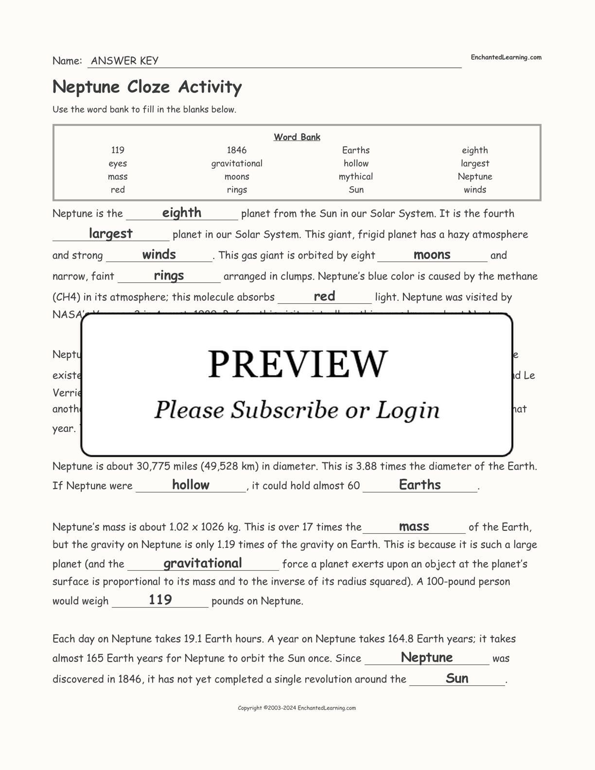 Neptune Cloze Activity interactive worksheet page 2