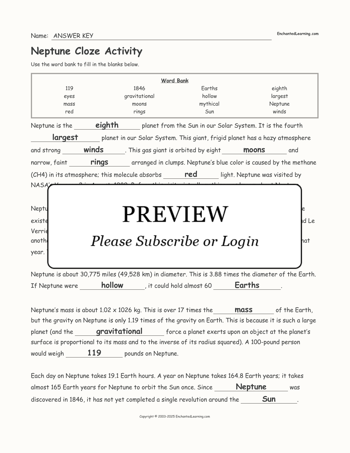 Neptune Cloze Activity interactive worksheet page 2