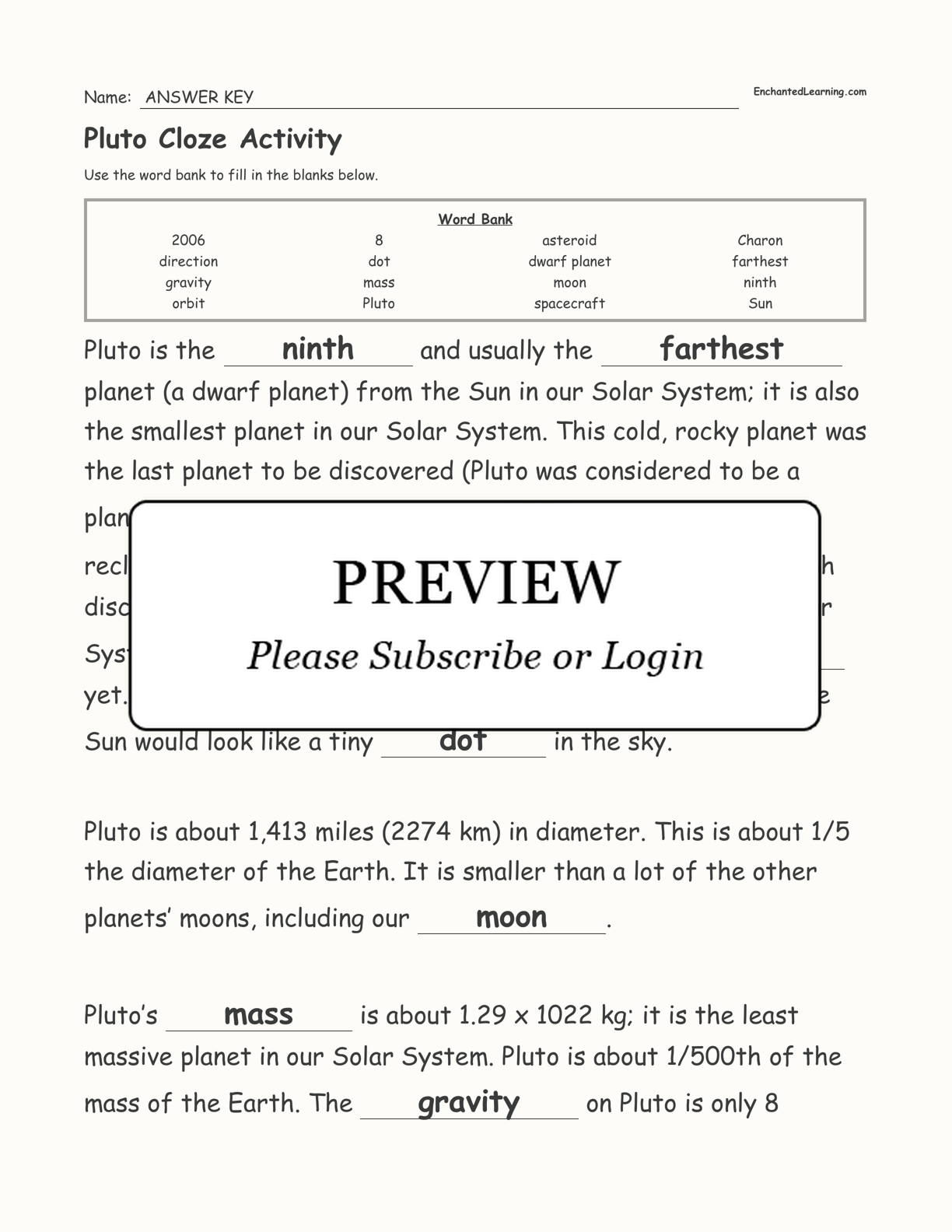 Pluto Cloze Activity interactive worksheet page 3