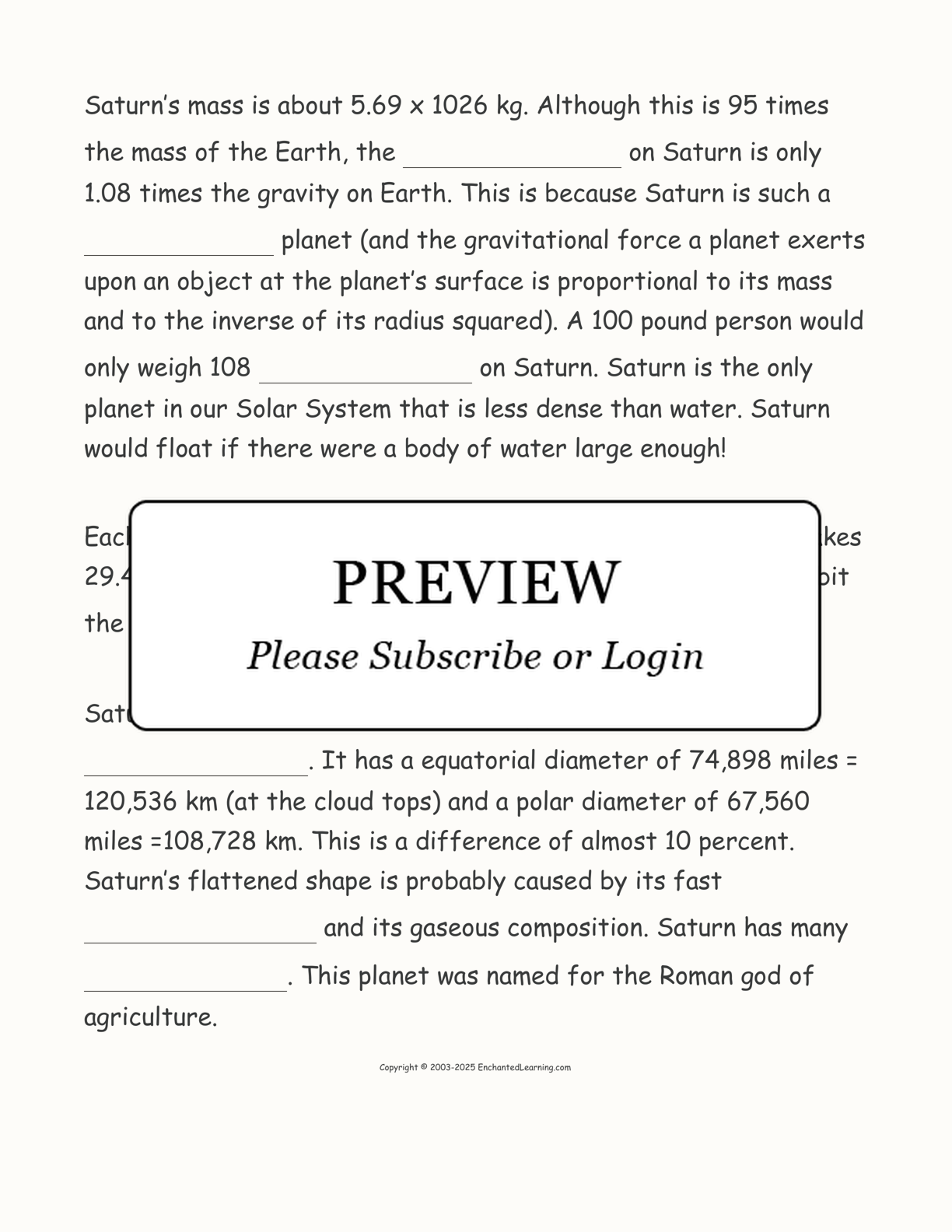 Saturn Cloze Activity interactive worksheet page 2