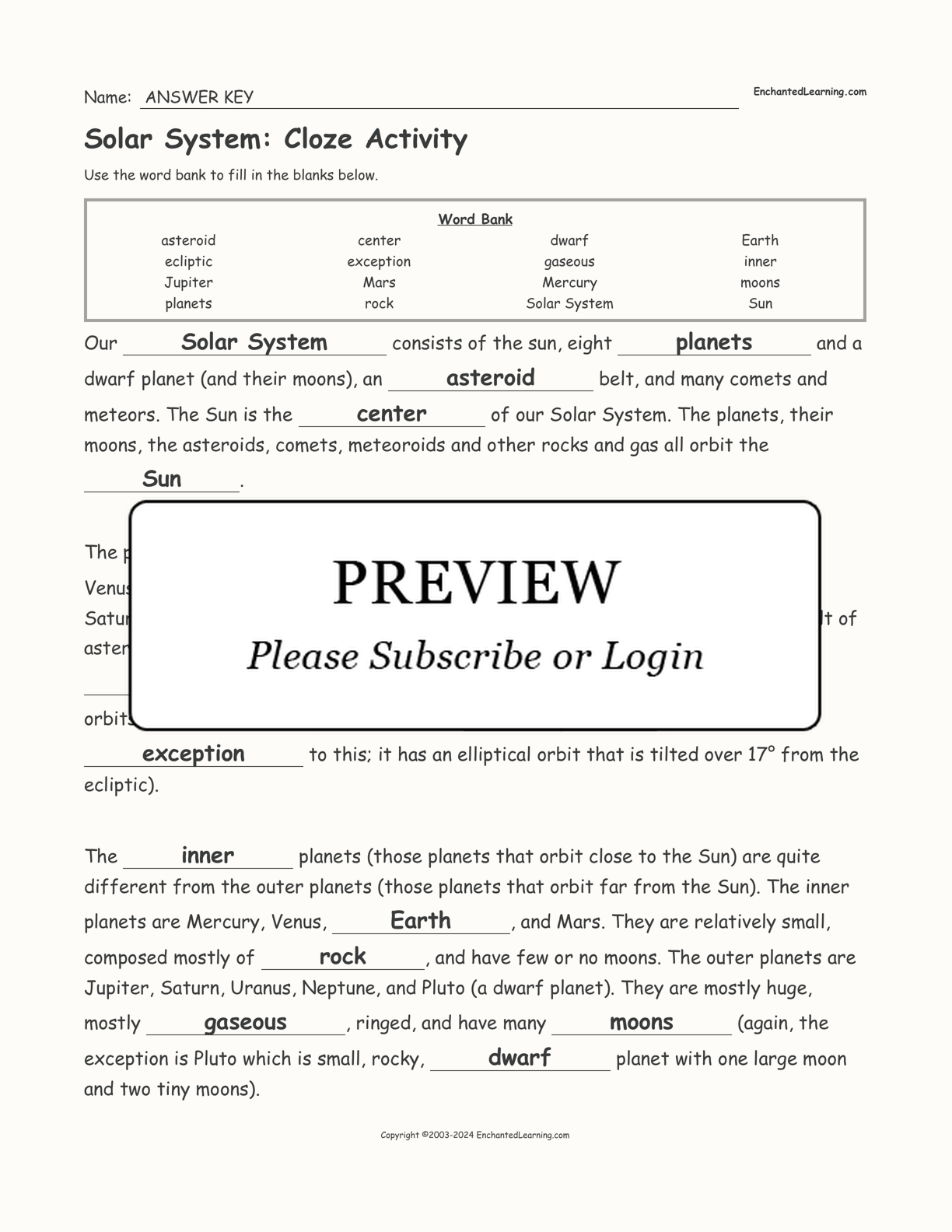 Solar System: Cloze Activity interactive worksheet page 2