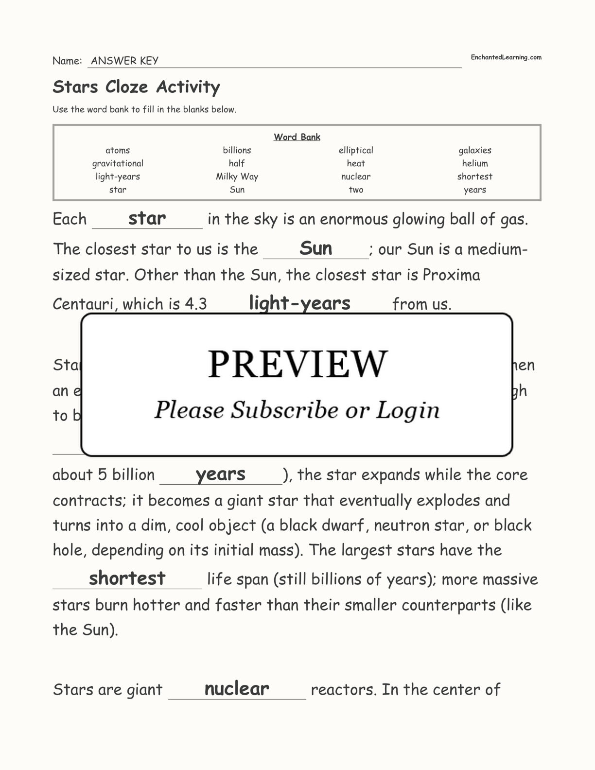 Stars Cloze Activity interactive worksheet page 3