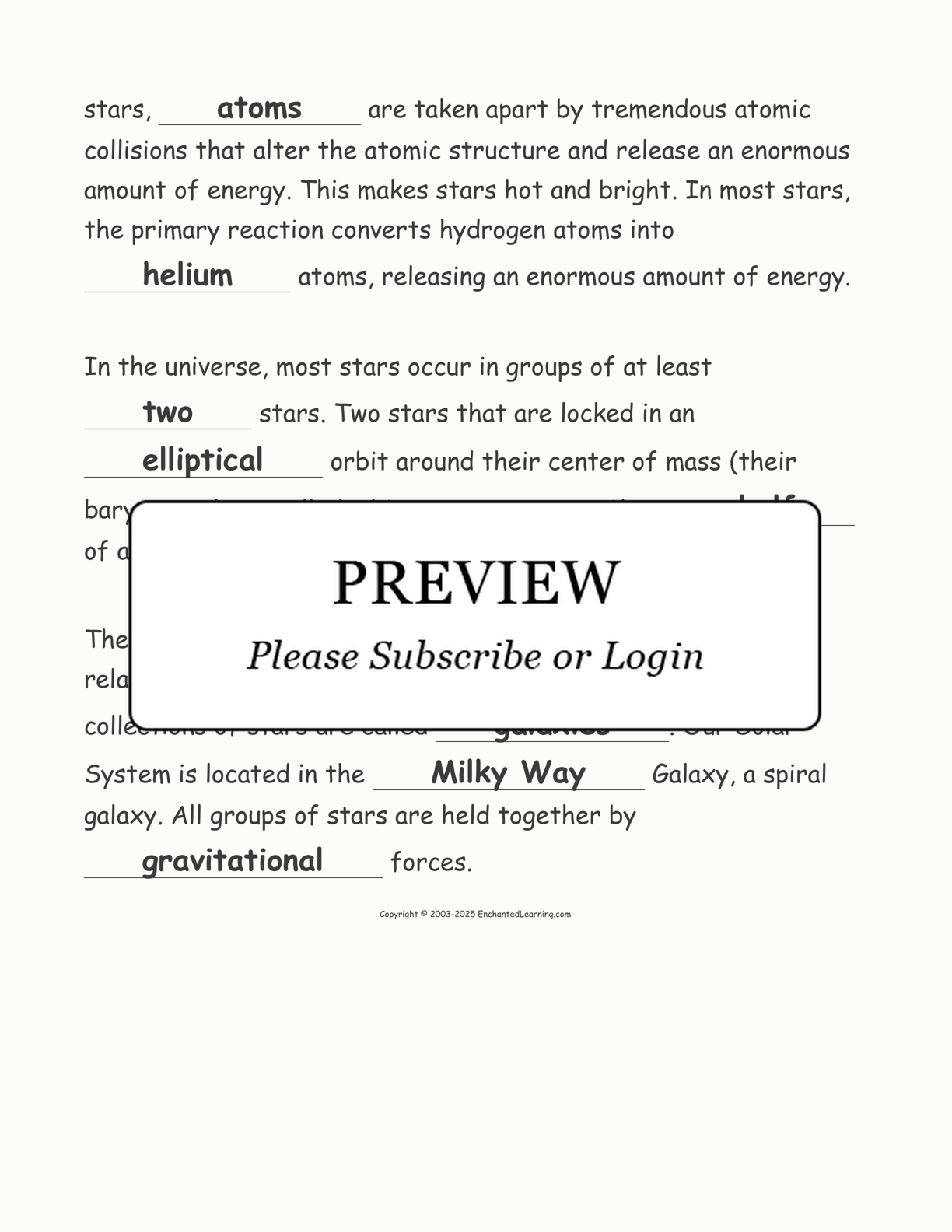 Stars Cloze Activity interactive worksheet page 4