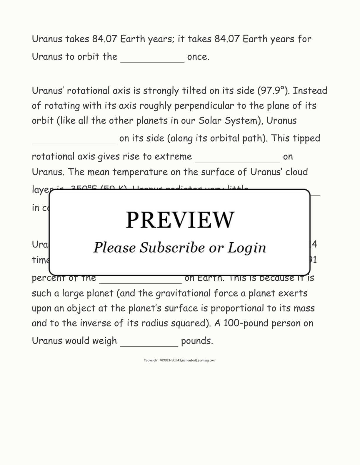 Uranus: Cloze Activity interactive worksheet page 2