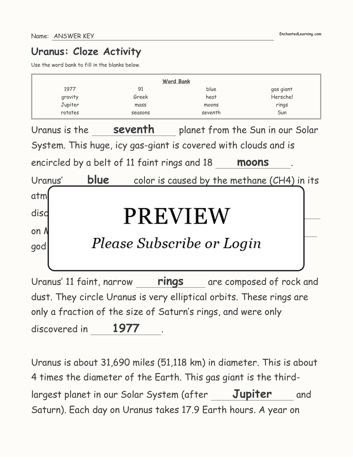 Uranus: Cloze Activity interactive worksheet page 3