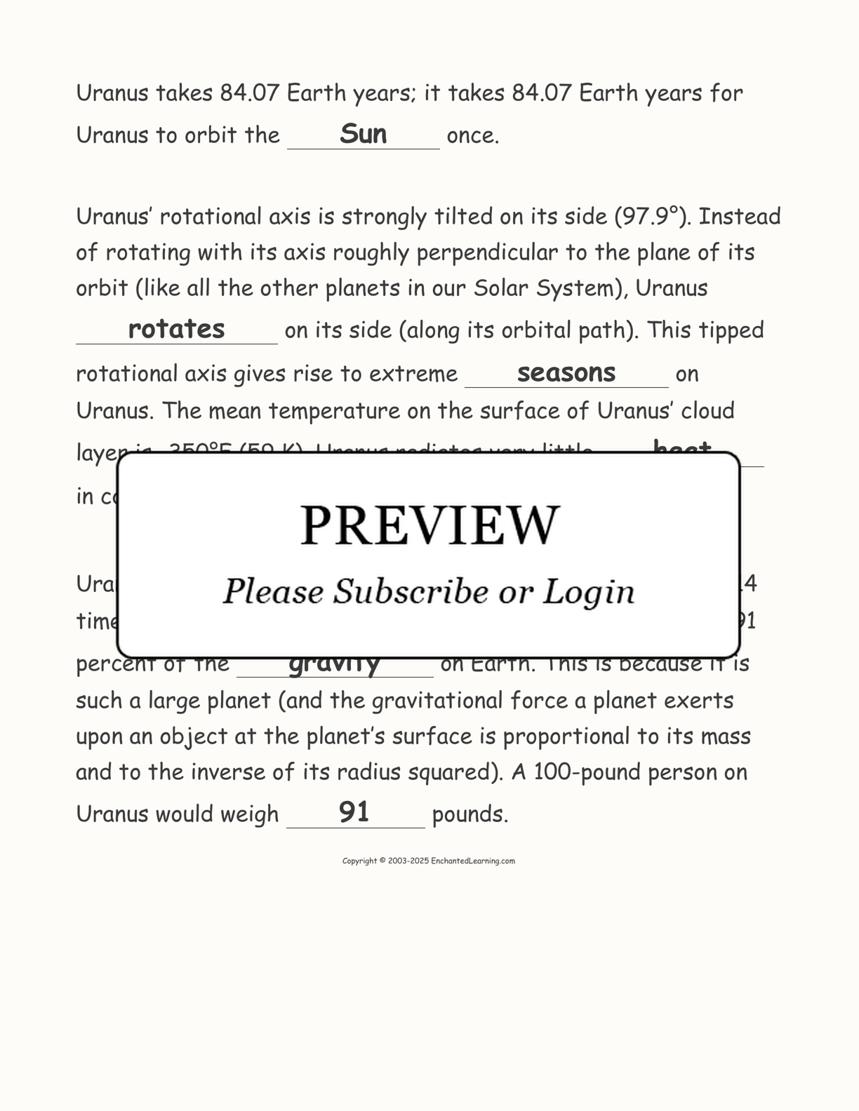 Uranus: Cloze Activity interactive worksheet page 4