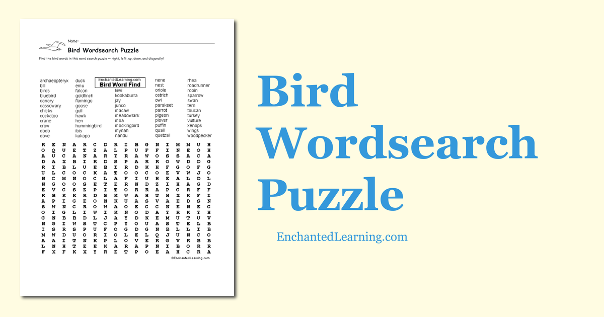 bird-wordsearch-puzzle-enchanted-learning for Free Printable Bird Word Search Bird Wordsearch Puzzle - Enchanted Learning for Free Printable Bird Word Search