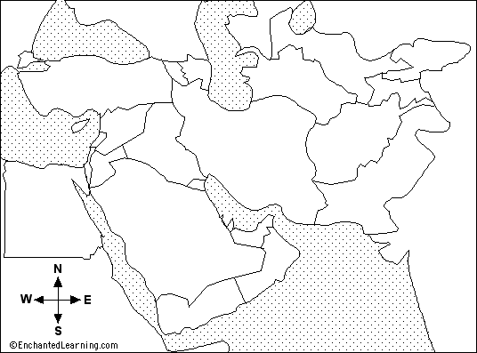 blank political map of the middle east Middle East Outline Map Enchantedlearning Com blank political map of the middle east