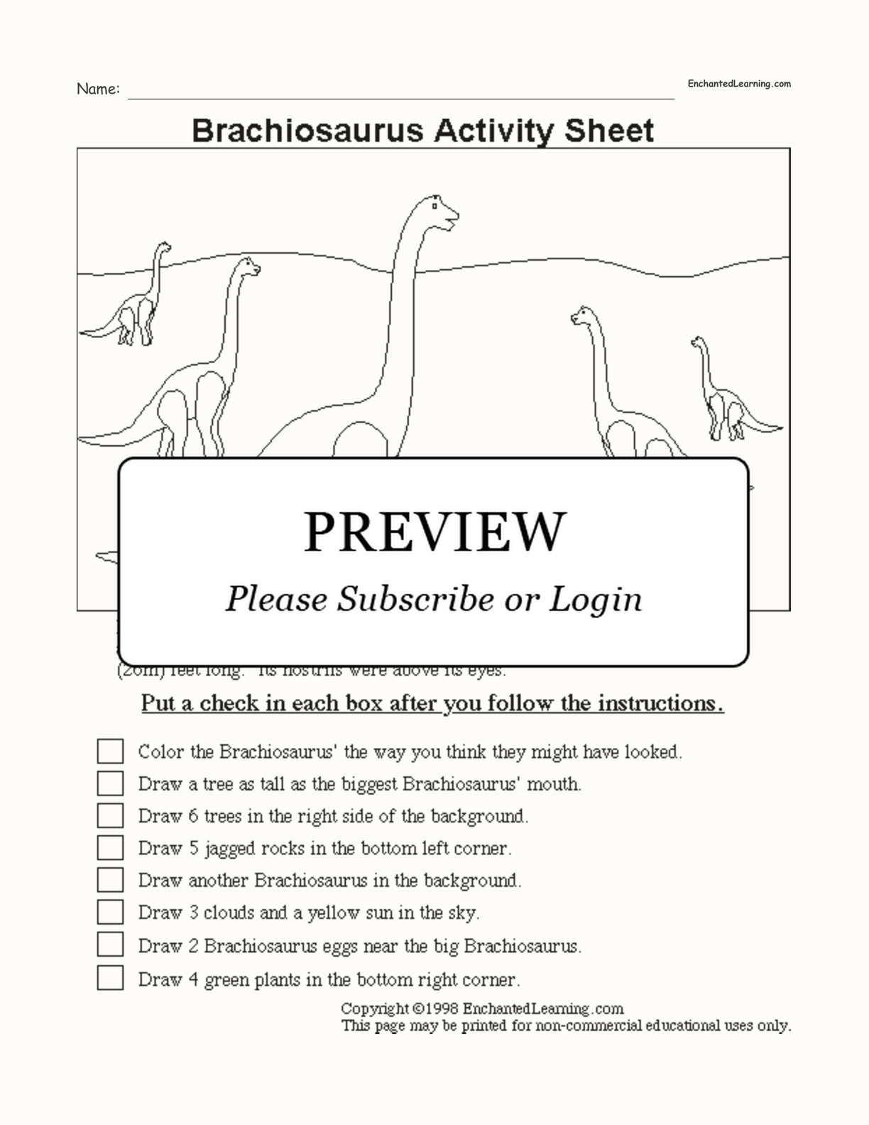Brachiosaurus Follow the Instructions Worksheet interactive worksheet page 1