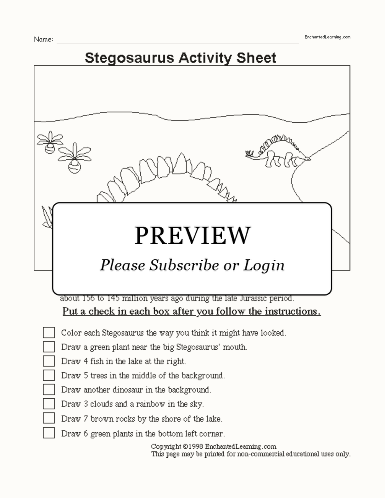 Stegosaurus Follow the Instructions Worksheet interactive worksheet page 1