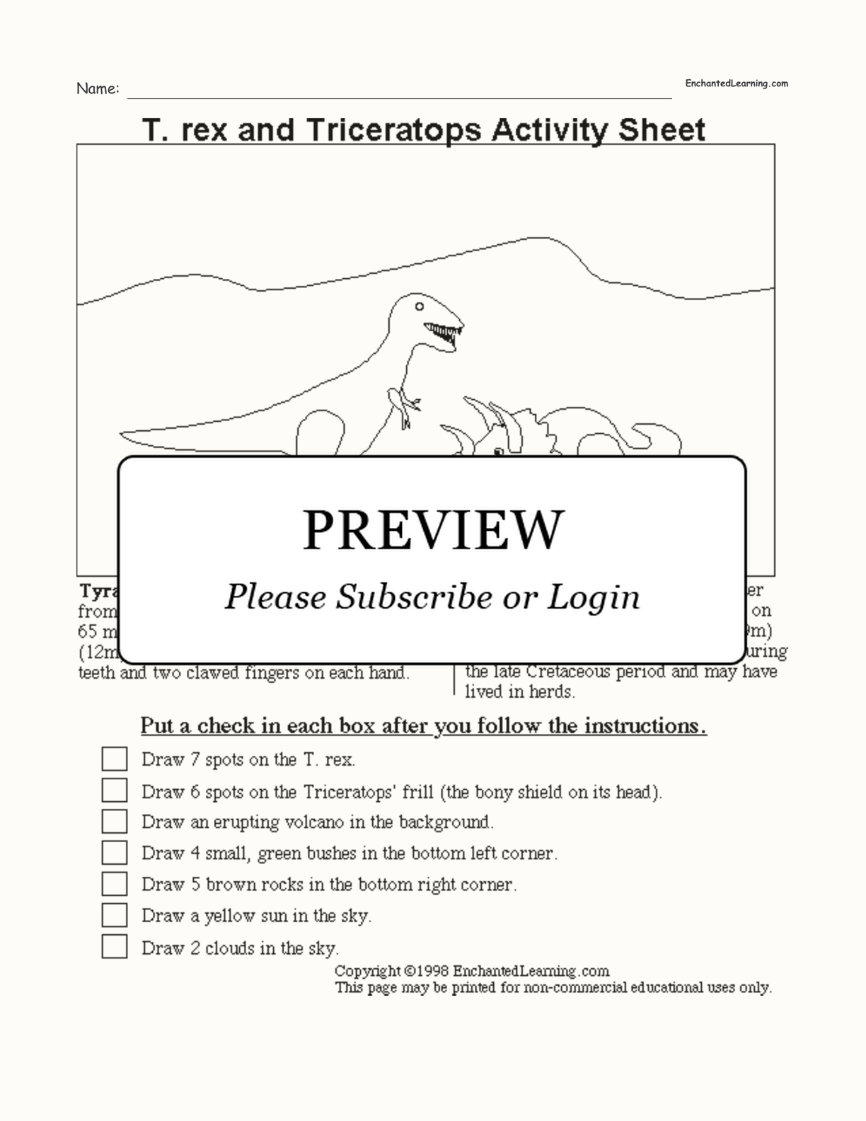 T. rex and Triceratops Follow the Instructions Worksheet interactive worksheet page 1