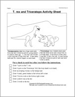 T. rex and Triceratops Follow the Instructions Worksheet