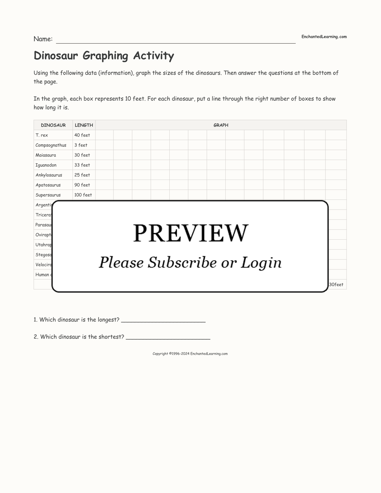Dinosaur Graphing Activity interactive worksheet page 1