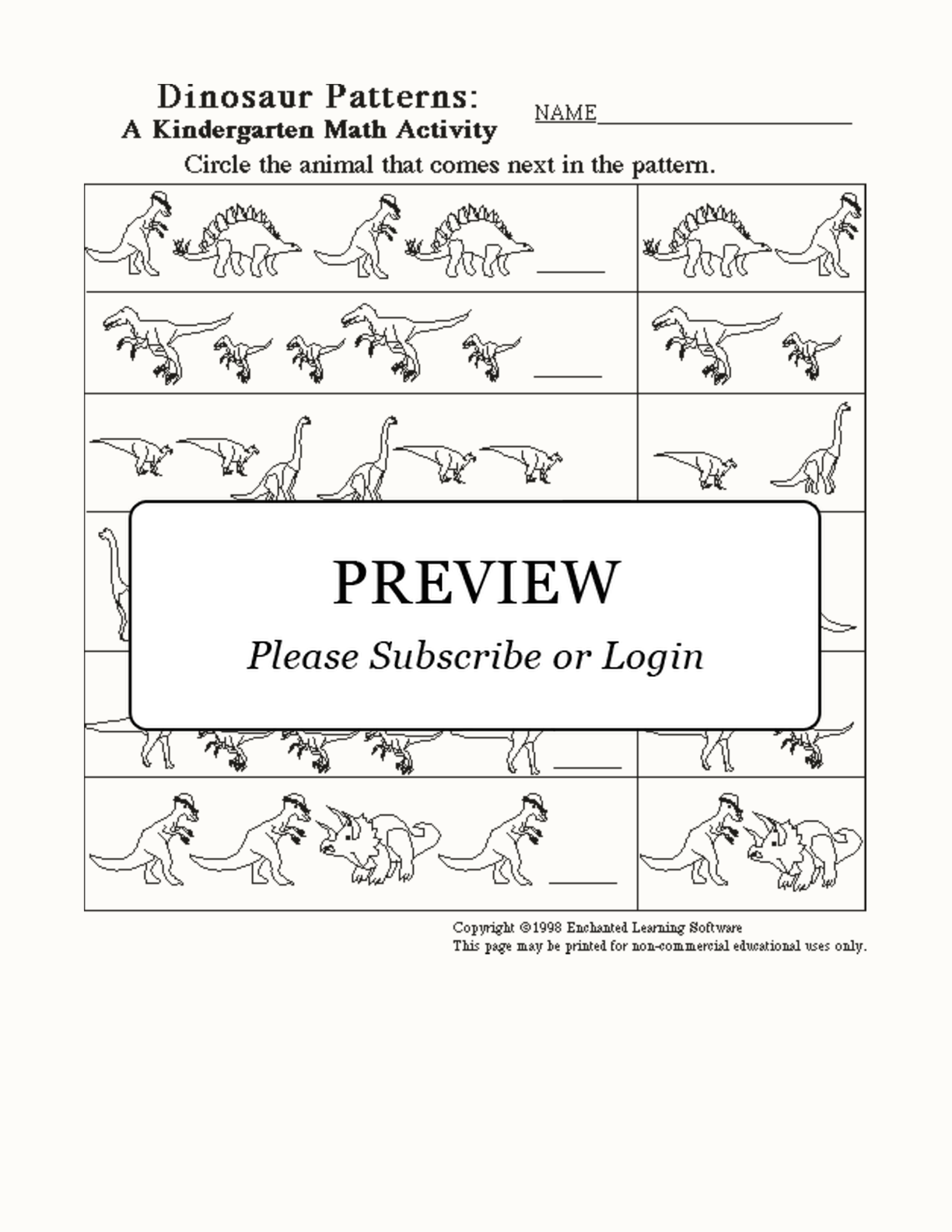 Dinosaur Patterns interactive worksheet page 1
