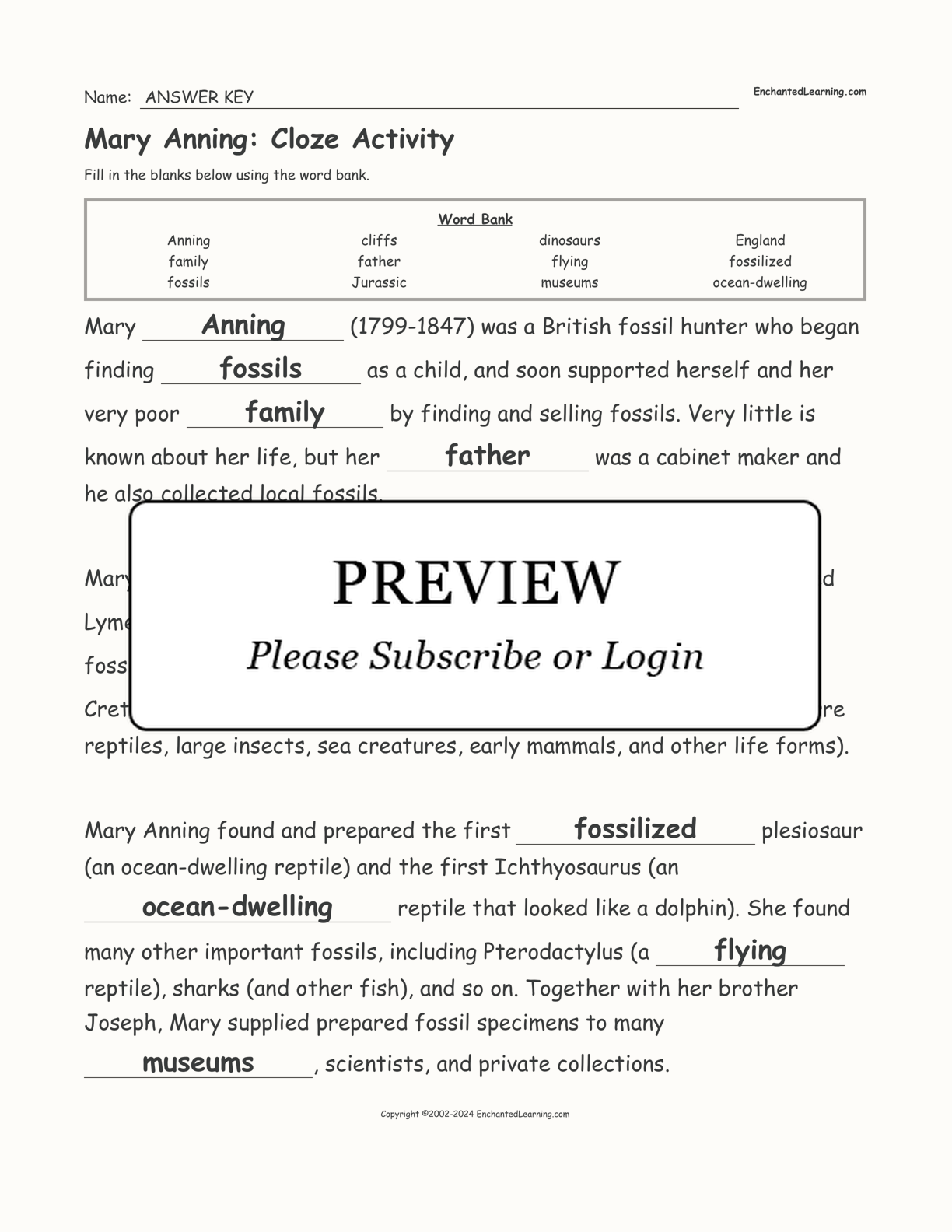 Mary Anning: Cloze Activity interactive worksheet page 2