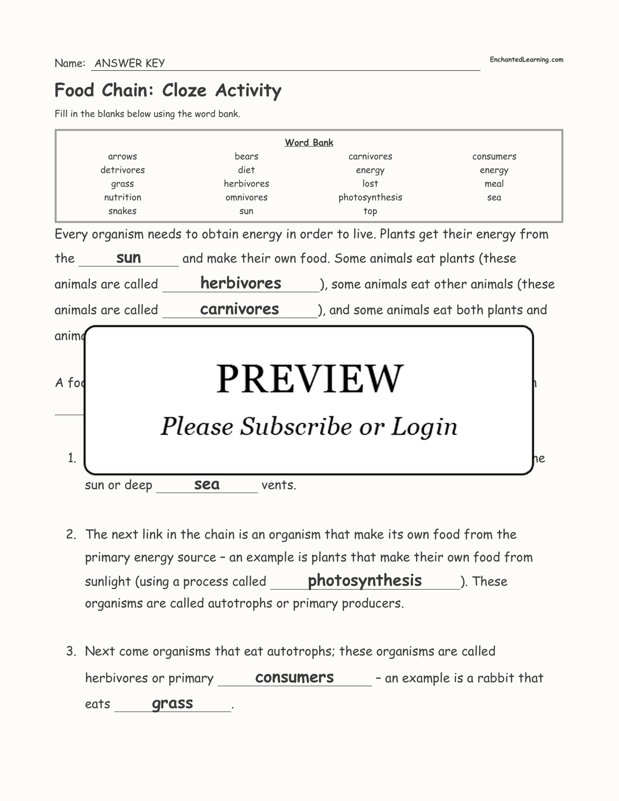 Food Chain: Cloze Activity interactive worksheet page 3