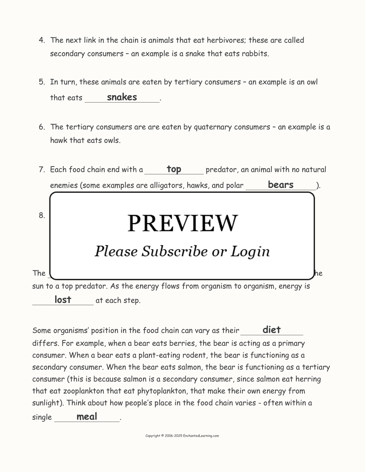 Food Chain: Cloze Activity interactive worksheet page 4