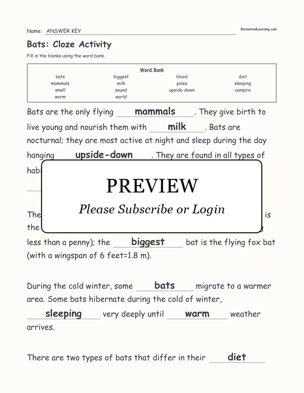 Bats: Cloze Activity interactive worksheet page 3